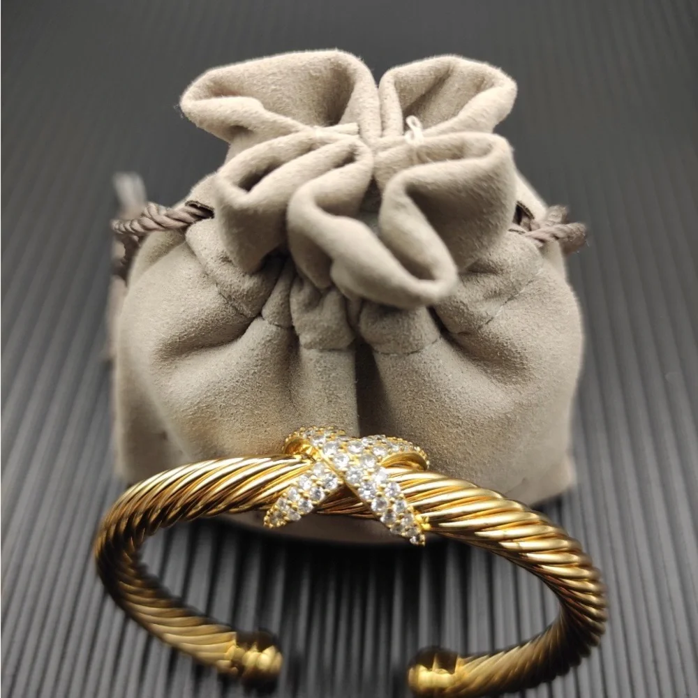 David Yurman Gold Cable Bracelet with Pavé X Accent